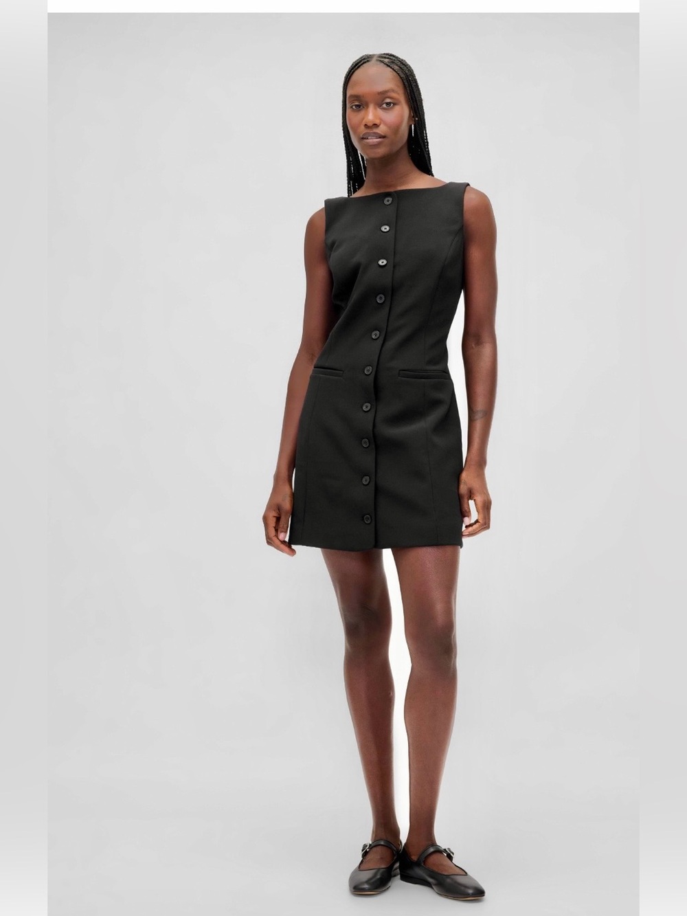 NWT-GAP Black BiStretch Button Front Mini Dress, Medium